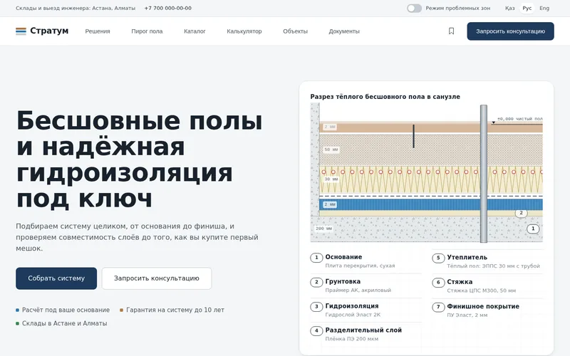 Главная: разрез тёплого пола в санузле