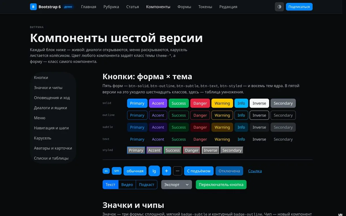 Витрина в тёмной схеме, первый экран